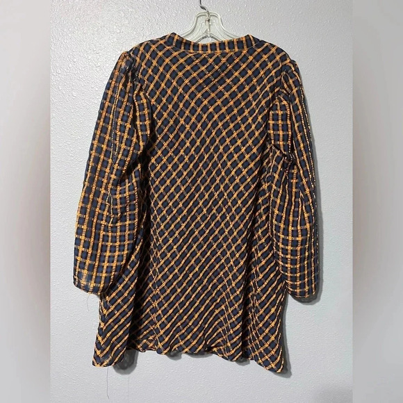 Eva Franco Anthropologie Textured Plaid Blouse Puff Sleeve Sz 26W Button Up EUC - Picture 2 of 5